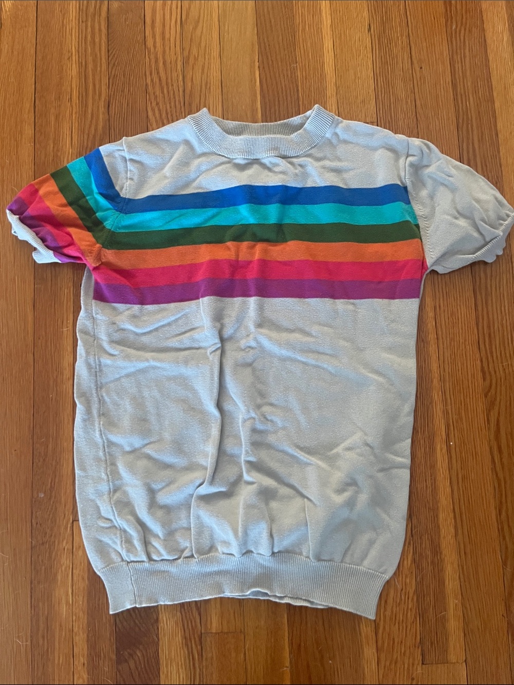 Oxknit Short-Sleeve Rainbow Stripe Sweater